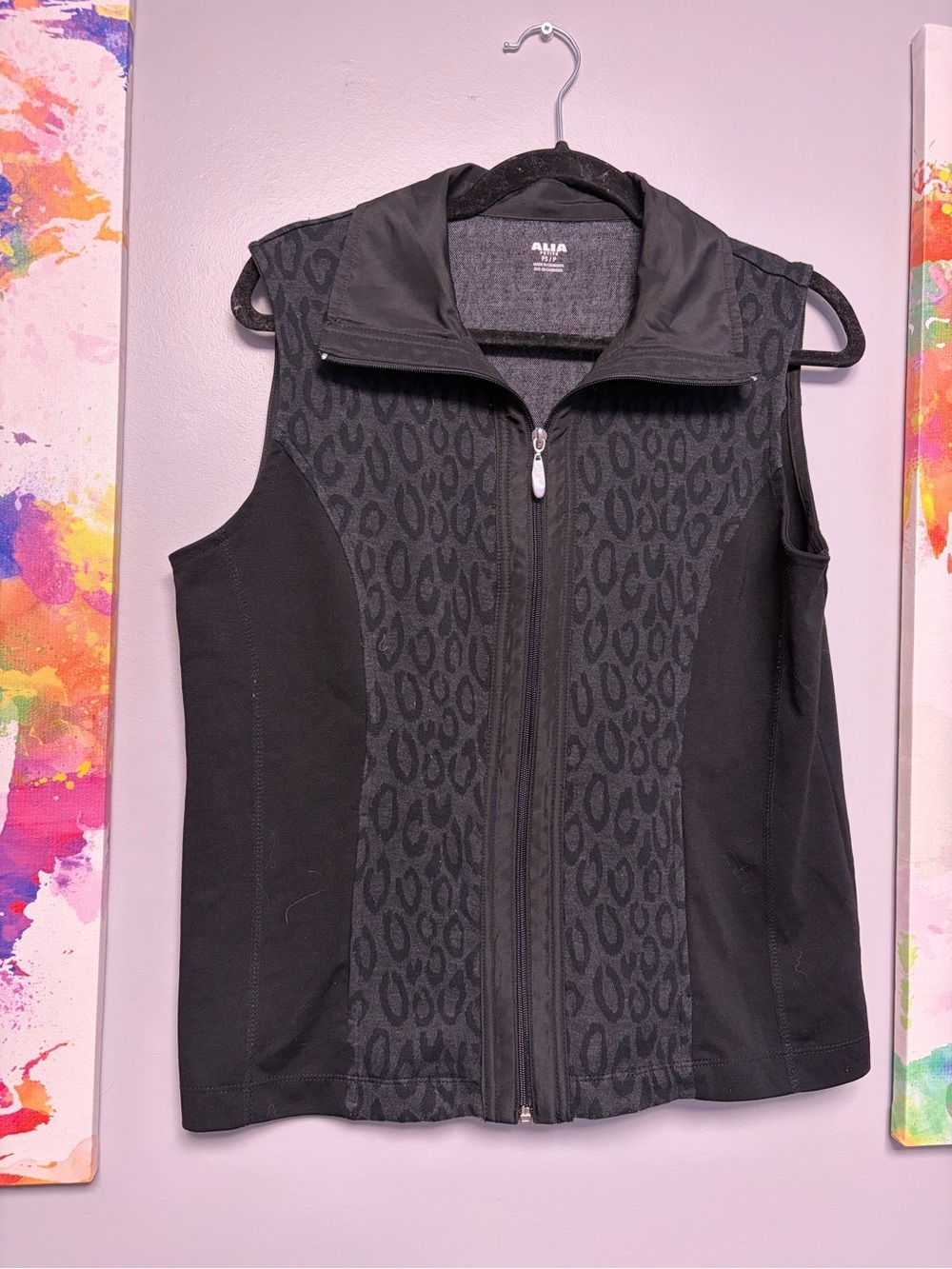 Alia Black and grey animal print zip up vest